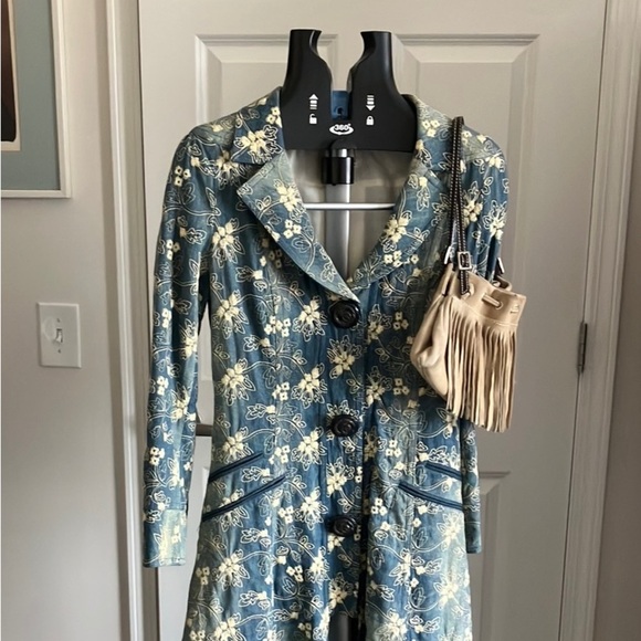 Nanette Lepore long denim asymmetrical floral embroidered denim jacket trench 4 - Picture 17 of 17